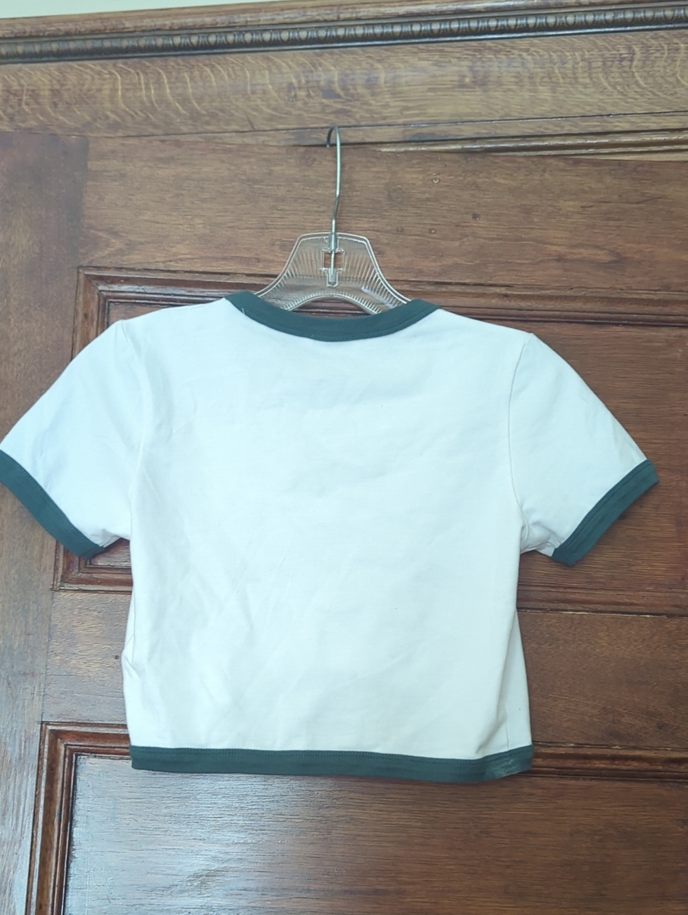 Sandro Paris Two-Tone Cropped T-Shirt | White & Dark Green | Size XS (0) - Picture 2 of 4